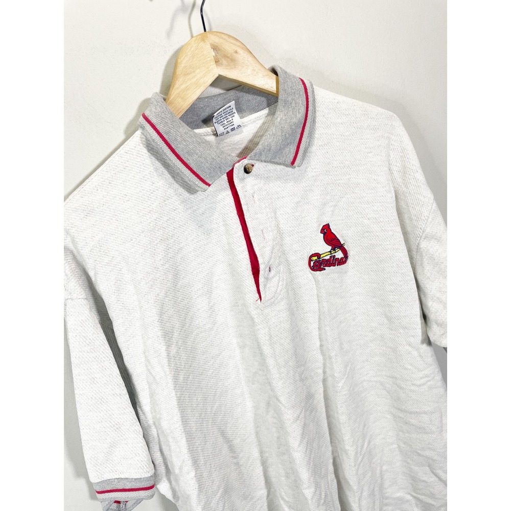 True Fan Polo Shirt Mens XL Gray St Louis Cardinals MLB Baseball Vintage Sporty